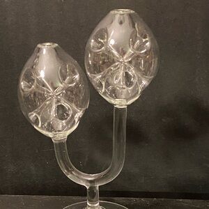 VTG Hand-blown Glass "jack-in-the-pulpit" Double Egg Shaped Oil Candelabra H-7”